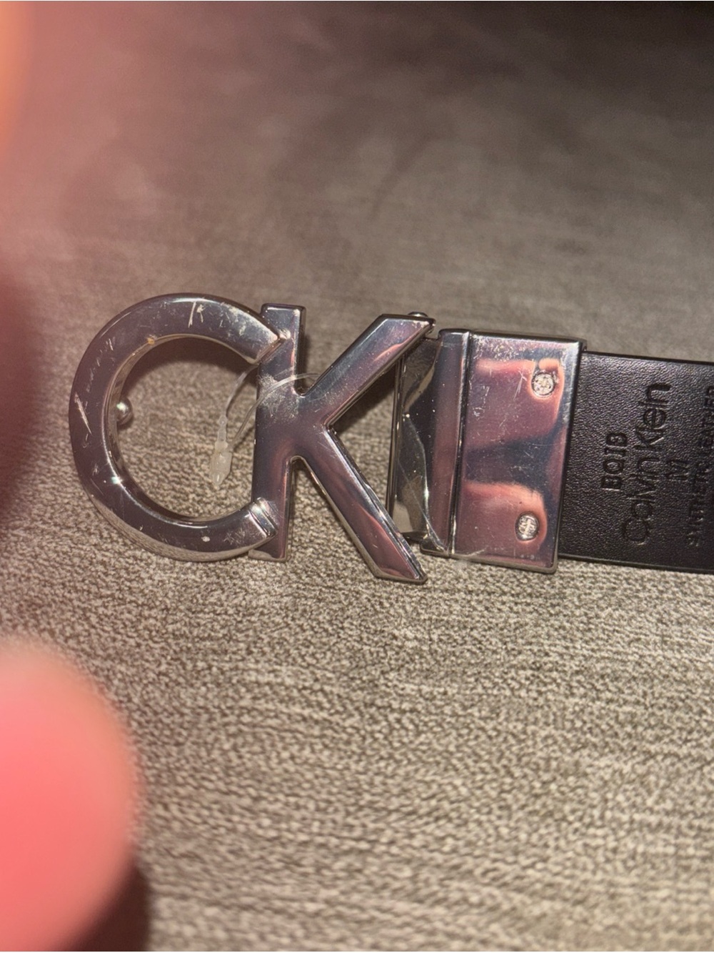 Calvin Klein Black Leather Belt with Silver CK Buckle